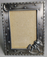 Baby Picture Frame Teddy Bear Rocking Horse  Stars Heavy Metal 5x7 Silver Tone