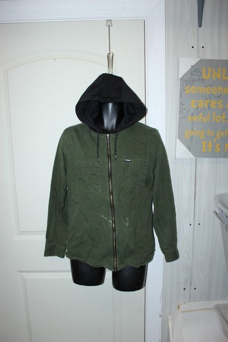 Tony Hawk Mens LARGE Full Zip Army Green Black Hoodie Jacket Skater Pockets - Picture 4 of 12