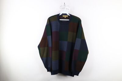 Vtg 90s Coogi Style Mens Large Ed Bassmaster Wool Knit Rainbow Checkered Sweater
