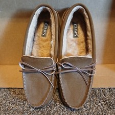 Chaps Men's Light Brown Suede Leather XL 11-12 Slippers w/Poly Faux Lining
