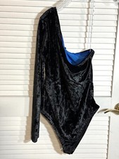 Yitty Women Size XL Plushy Asymmetrical Bodysuit iconic velvet black Snaps