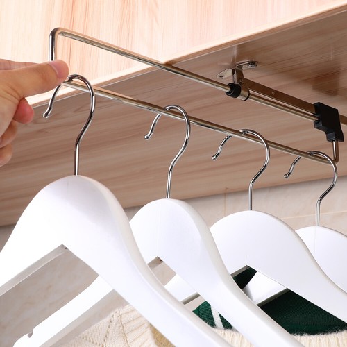 Telescopic Clothes Rail Wardrobe Rods Extendable Pull Out Closet - Picture 5 of 11