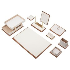 11 PCS Leather Desk Organizer Set-Office Desk Accessories-White Leather Desk Set