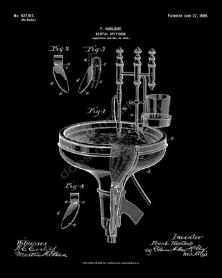 1899 Dentist Dental Spittoon Rinse Sink Patent Print - Black