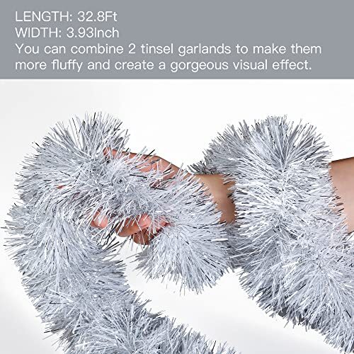 32.8Ft Christmas Tinsel Garland Xmas Tree Decorations Christmas Silver & - Picture 7 of 8