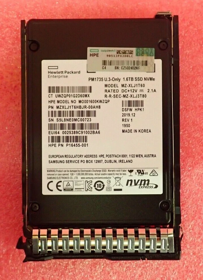 HPE 1.6TB NVMe x4 Uso Mixto DS U.3 SFF 2.5" SSD P20737-001 P16455-001 P16497-B21 Foto 4 de 4