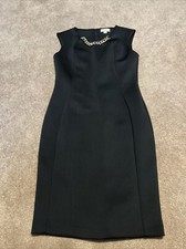 Womens Calvin Klein Black Gold Chain Sheath Dress Size 10 Scuba Stretchy