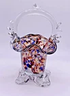 Vintage Murano Thorn Handle Splatter Glass Posy Basket Thumbprint Feet Pontil 6”