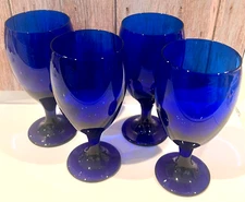 Libbey Premiere Cobalt Blue Wine Glass Water Goblets 7" Thicker Stem Set Of 4