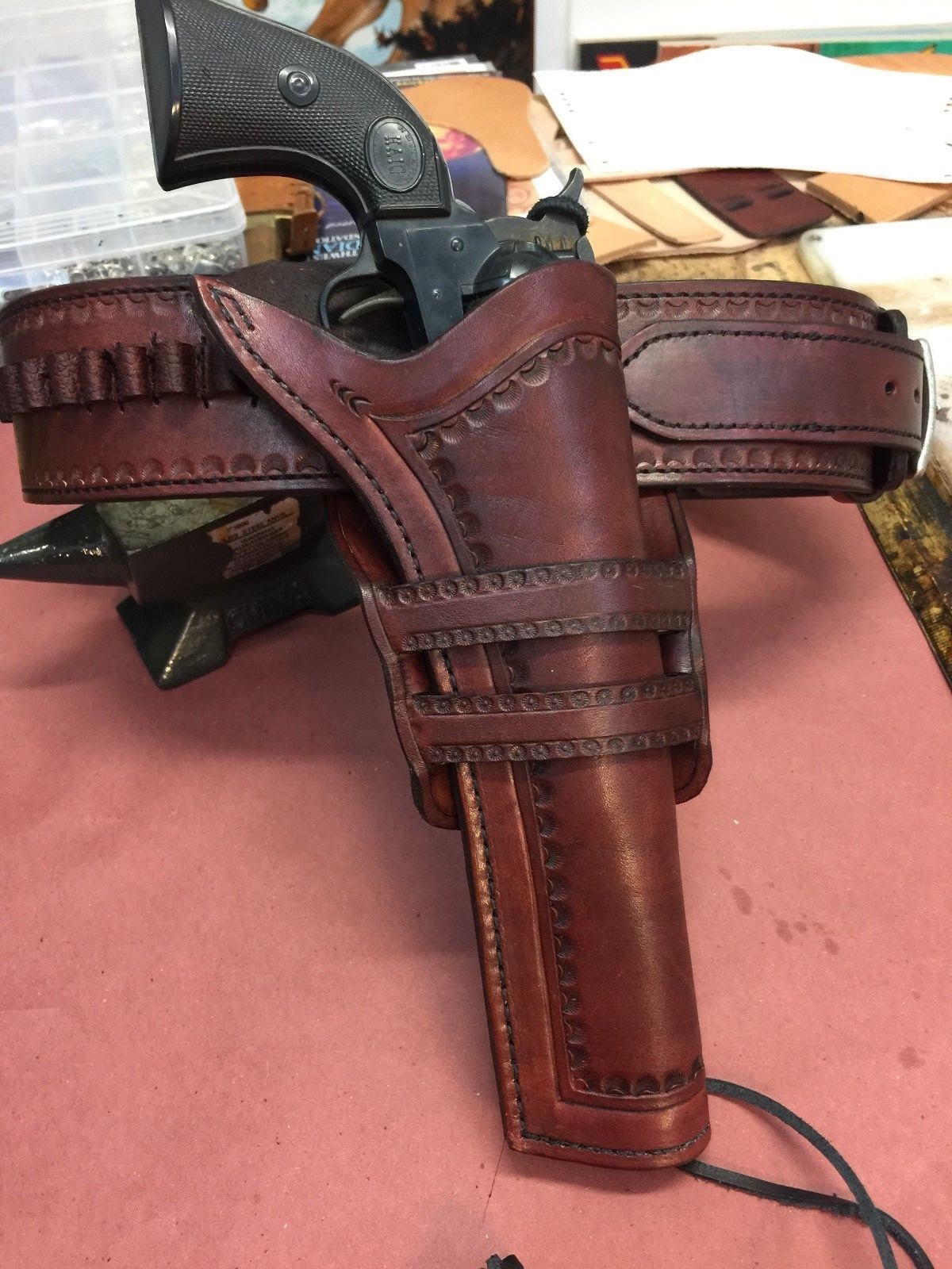 CUSTOM WESTERN GUN BELT AND HOLSTER HAND TOOLED Cowboy Action eBay