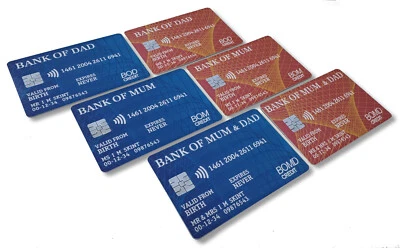 Bank Of Dad, Mum, Mum & Dad Joke Plastic Bank Card - Fun Novelty Gift