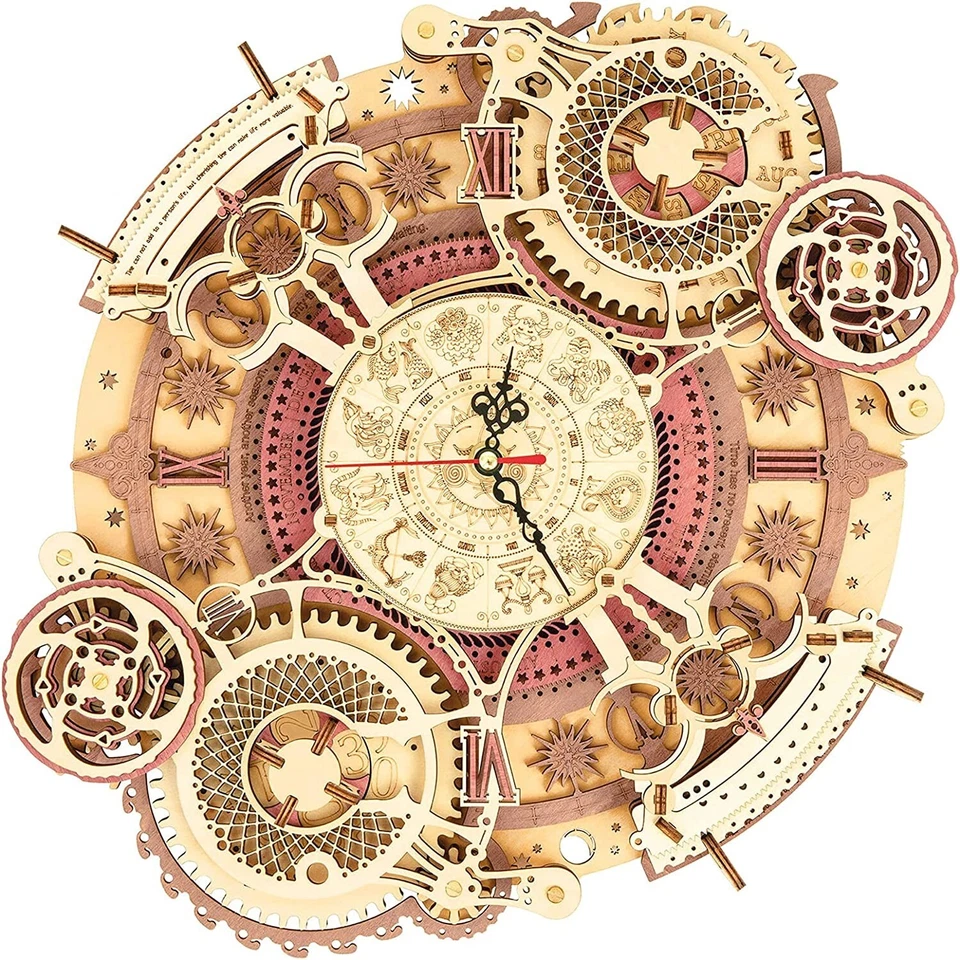 ROKR 3D Wooden Puzzle Zodiac Clock Toy DIY Mechanical Model Kits Kids Gifts - Image 2 of 4