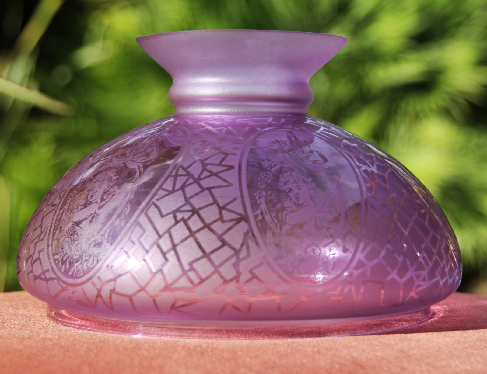 OIL LAMP SHADE Vesta Shade 7 3/8" Cupid Etched Amethyst eBay