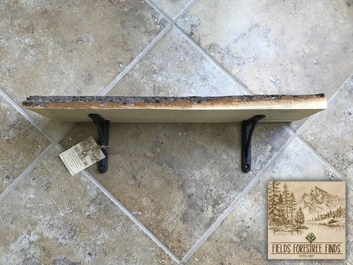 Hand Crafted 18" Live Edge Poplar Wood Wall Shelf, Rustic Cast Iron ORB Brackets - Picture 2 of 13