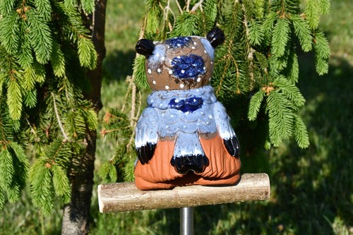 Keramik Gartenstecker Dekoration Statue Eule Vogel H18cm Midene Handgefertigt - Bild 4 von 13