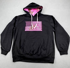 Mossy Oak Hoodie SweatShirt Women's L Flag Embroidered Black Pink Camo