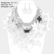 Statement HEAVY Clear Silver Chunky Bib Multi Chain Layer Star Necklace Earrings