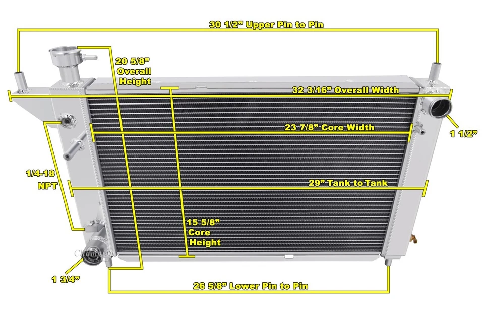 CHAMPION 4 FILAS RADIADOR ALUMINIO 1994 1995 1996 FORD MUSTANG V6 V8 Foto 3 de 3