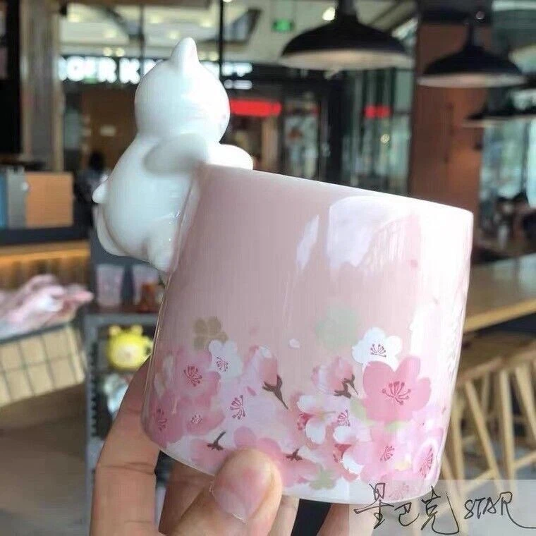 NEW Starbucks Pink Sakura Cat 13oz Ceramic Mug Limited Edition Collectible Gift - Image 3 of 4