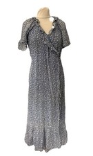 & Other Stories Blue Floral Wrap Dress EUR 38 S Short Sleeve V Neck Midi