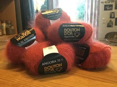 BOUTON D OR: französische Langhaar Angora, 7 x 25g, Bordeaux-rot, RARITÄT!!