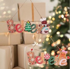 Hanging Christmas "Belive Gingerbread" Wooden Sign Set 2