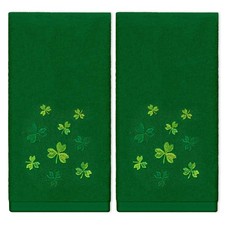 2Pcs Green St. Patrick's Day Hand Towels Cotton Embroidered Irish Shamrock Ba