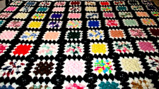 Granny Square Afghan Crochet Throw 65"x 44" Handmade Cottage Roseanne 80's Cozy