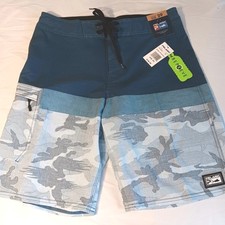 New Pelagic Board Shorts Youth 29 Blue Water Fish Stacked Camo Swim Trunks