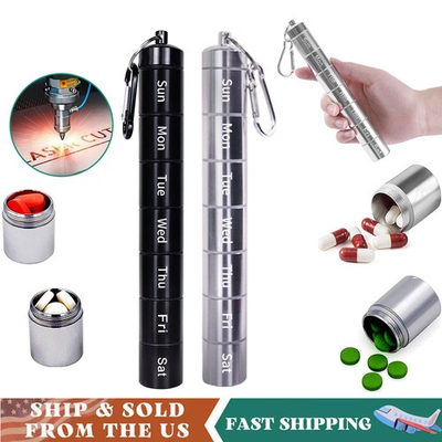 #ad #ad 1 2X Portable Pill Box 7 Day Medicine Case Waterproof Metal Container for Travel $10.99
