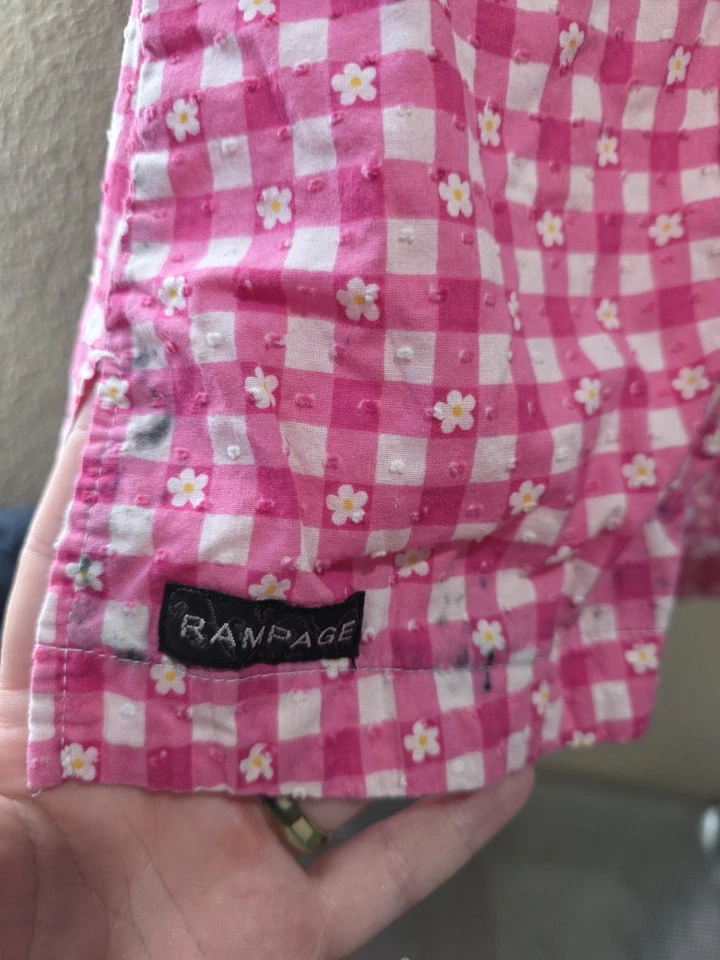 Rampage Medical Apparel Pink Seersucker Checkered Scrub Top Women's Large - Image 3 of 4