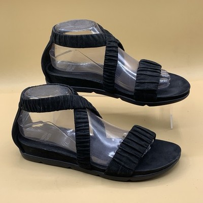 Eileen Fisher Dylan Tumbled Nubuck Leather Demi Wedge Sandals Size 9