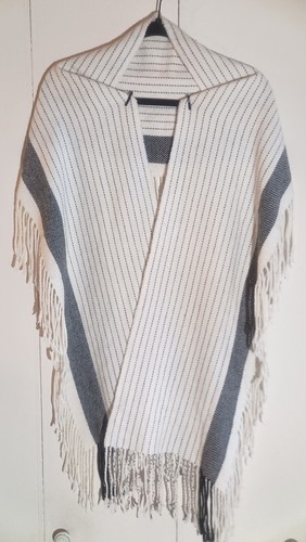 Banana Republic Shawl Wrap Cream w/ Black Pin Stripes Fringe 76" x 12" Scarf - Picture 20 of 22