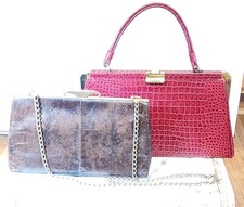 2 Vtg '60s Faux Reptilian Snake Alligator Leather Red/Brown Structured Handbags