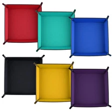 SIQUK 6 Pieces Dice Tray PU Leather Dice Rolling Tray Folding Square Holder f...