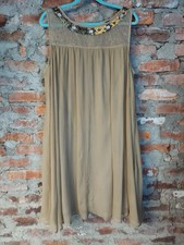 Lane Bryant Womens Plus Dress 18/20 Tan Embellished Neck Beaded Cocktail