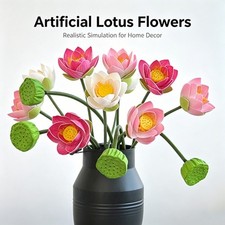 Artificial Lotus Flower Stems Realistic Silk Blossom Buds for Office Home Decor
