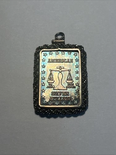 American Silver Bullion 5g .999 Silver Bar in Sterling Bezel Pendant Nice Toning
