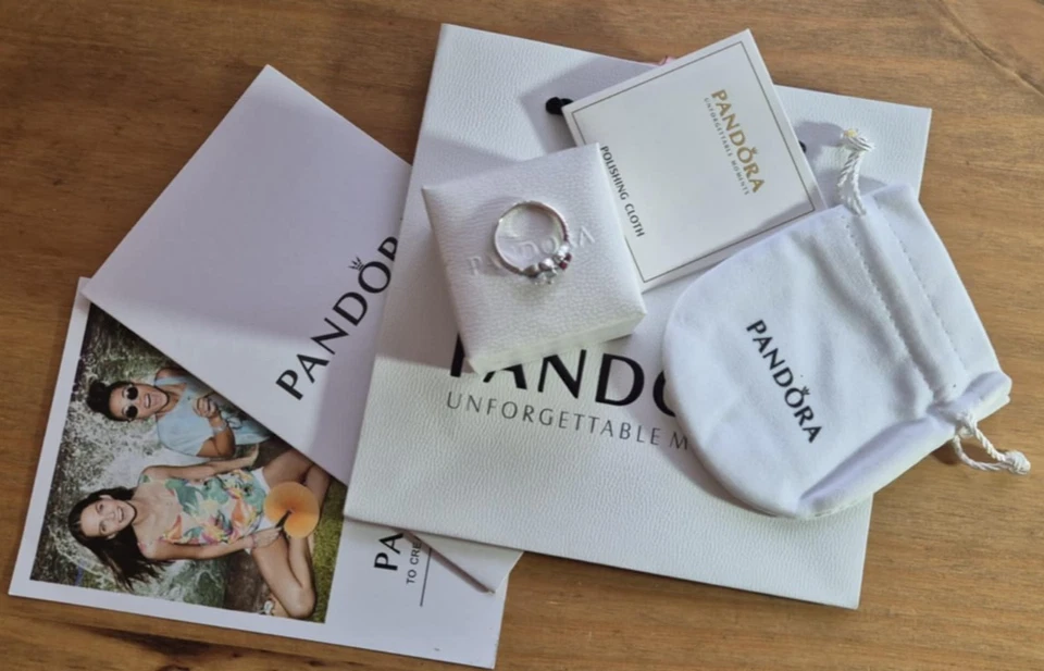 Pandora Halo Hearts Ring 925 Silver Size 8 (56) Two Hearts Red & Clear CZ - Image 2 of 4