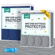 Mini Crib Mattress Protector Sheets Pack of 2 , Grey Navy