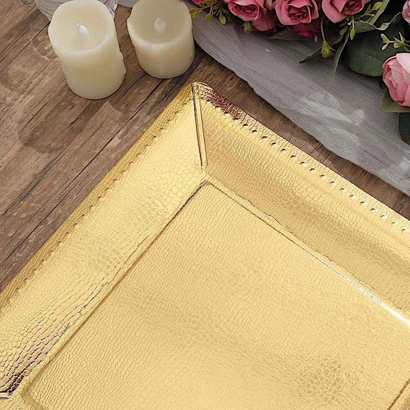 PLATOS CARGADOR PAPEL DESECHABLES DORADOS 10 cuadrados 13" suministros boda fiesta Foto 3 de 4
