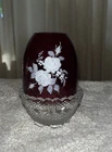 Fenton glass Cranberry red Roses On Ruby Hand Painted floral Fairy Lamp