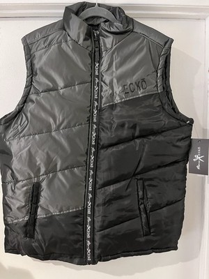 Marc Ecko Cut & Sew Puffer Vest XL Black Gray Full Zip Logo NWT