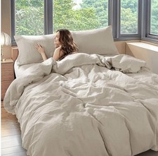 Shilucheng 100 French Linen Luxury Duvet Cover 3 Pcs Set  Linen, QUEEN Size 