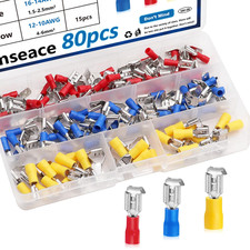 s 80Pcs Insulated Piggy Back Spade Connectors 22-10AWG 6.3Mm 1/4" Piggyback Wir