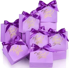 23 PRE-OWNED SMALL Purple Paper Thank You Favor Bags  4.5 x 1.8 x 3.9 Inches