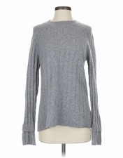 Gray Ribbed-Knit Pullover Sweater Women's Knit Crew Neck Long Sleeve