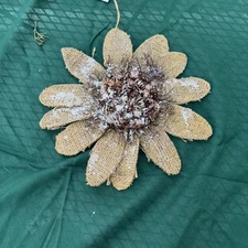 Wall Hanging Burlap Flower W/ Mini Pine Cone Glitter  Boho Shabby Chic Preowned*