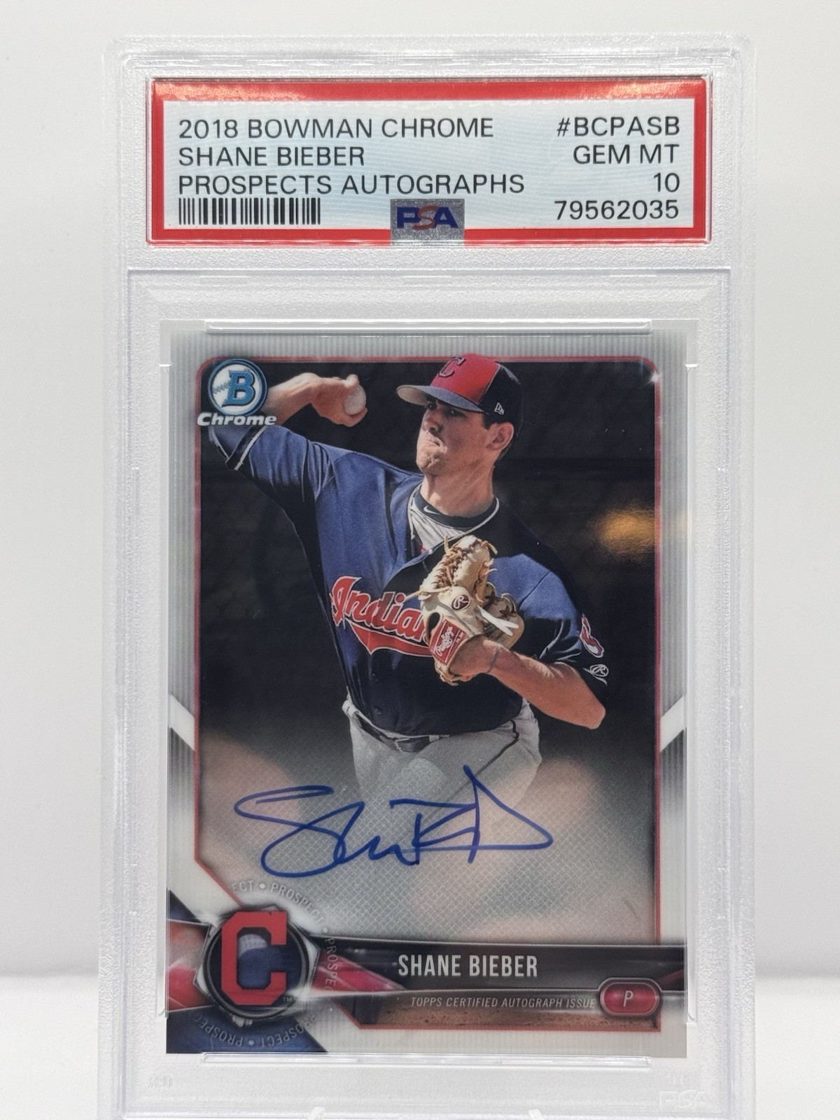 2018 Bowman Chrome Prospects Auto #BCPASB Shane Bieber PSA 10 Indians Blue Jays