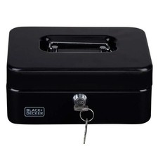 Large Metal Cash Box Lockable Steel Money Safe Petty Cash Storage Black